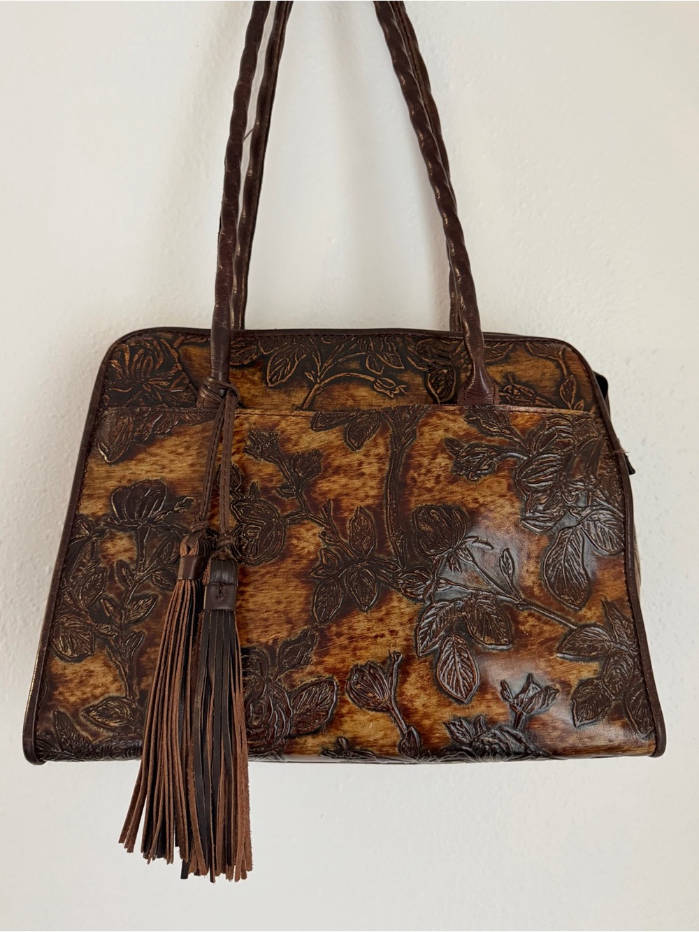 Patricia Nash Hand-Tooled Floral Satchel in Brown and Tan - Picture 9 of 9